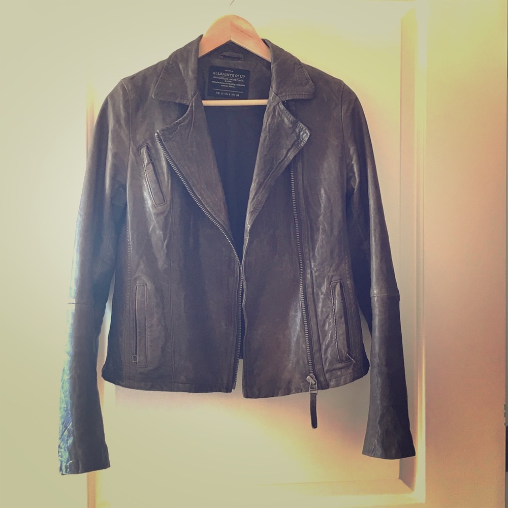 ⚡️ AllSaints Crop Asymmetric Zip Leather Jacket